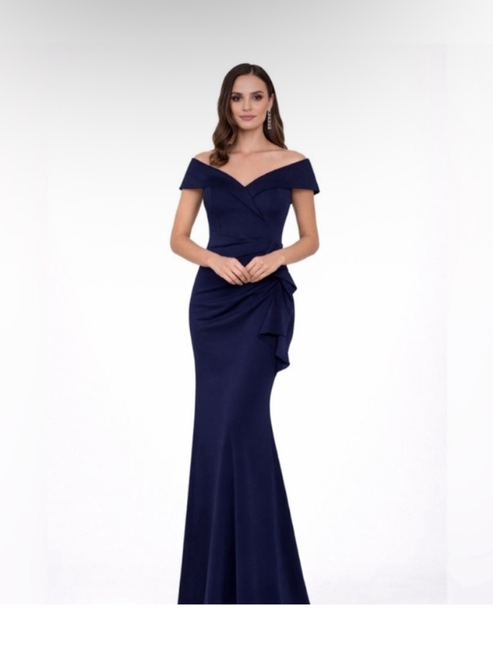 Xscape Blue Off Shoulder Ruffle Gown NWT SZ 4 Formal Evening Dress Black Tie MOB